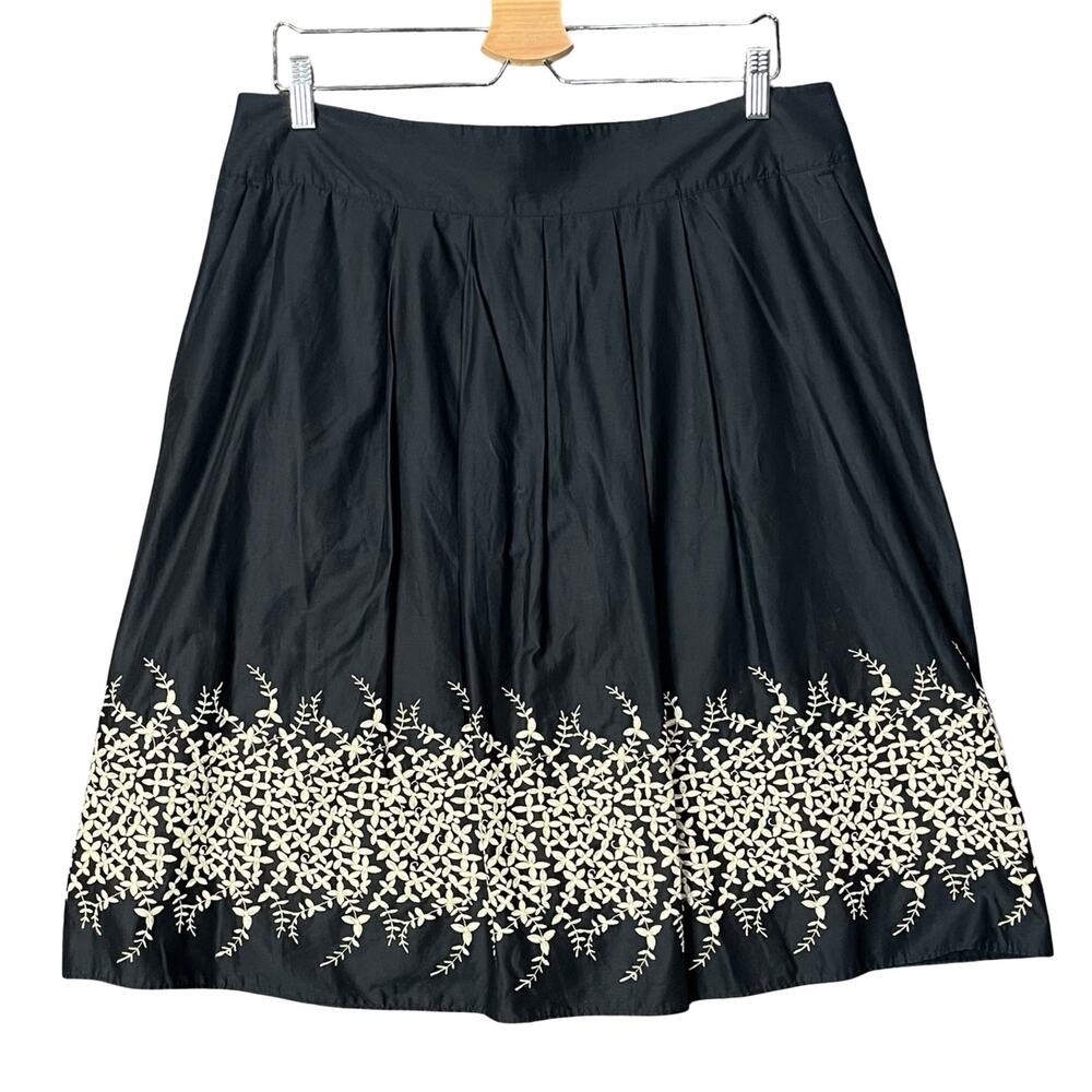 Banana Republic Black A-Line Woven Cotton Skirt Floral Embroidered Knee 14